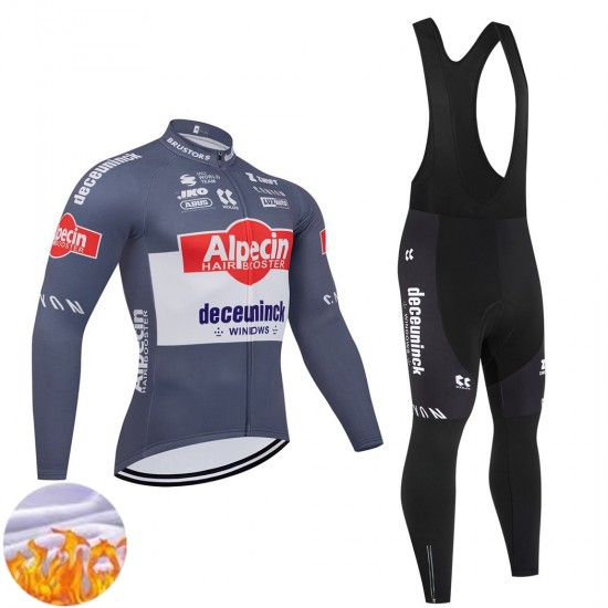 Alpecin Deceuninck 2025 Män Cykeltröja Långärmad och Bib Cykeltights Vinter Thermal Fleece