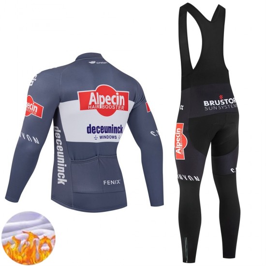 Alpecin Deceuninck 2025 Män Cykeltröja Långärmad och Bib Cykeltights Vinter Thermal Fleece