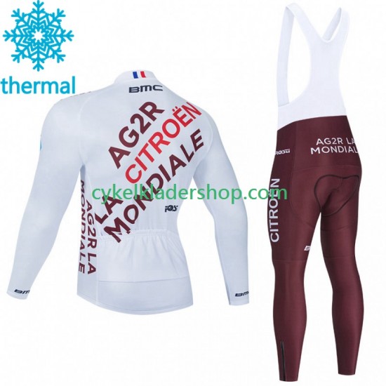 Ag2R La Mondiale 2023 Män Cykeltröja Långärmad och Bib Cykeltights Vinter Thermal Fleece