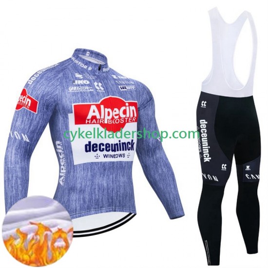Alpecin Deceuninck 2024 Män Cykeltröja Långärmad och Bib Cykeltights Vinter Thermal Fleece