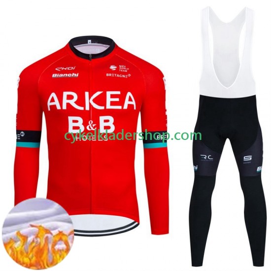 Arkea Bb Hotels 2024 Män Cykeltröja Långärmad och Bib Cykeltights Vinter Thermal Fleece
