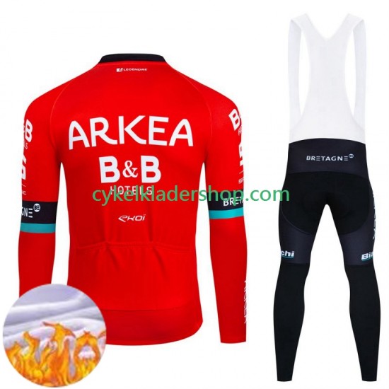 Arkea Bb Hotels 2024 Män Cykeltröja Långärmad och Bib Cykeltights Vinter Thermal Fleece