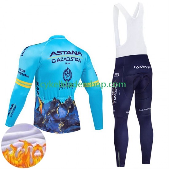 Astana Qazaqstan 2024 Team Män Cykeltröja Långärmad och Bib Cykeltights Vinter Thermal Fleece