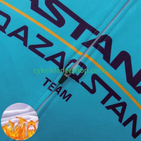 Astana Qazaqstan 2024 Team Män Cykeltröja Långärmad och Bib Cykeltights Vinter Thermal Fleece