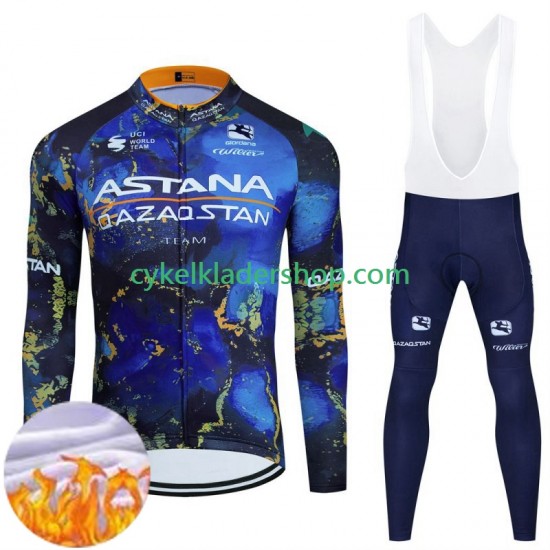 Astana Qazaqstan 2024 Män Cykeltröja Långärmad och Bib Cykeltights Vinter Thermal Fleece