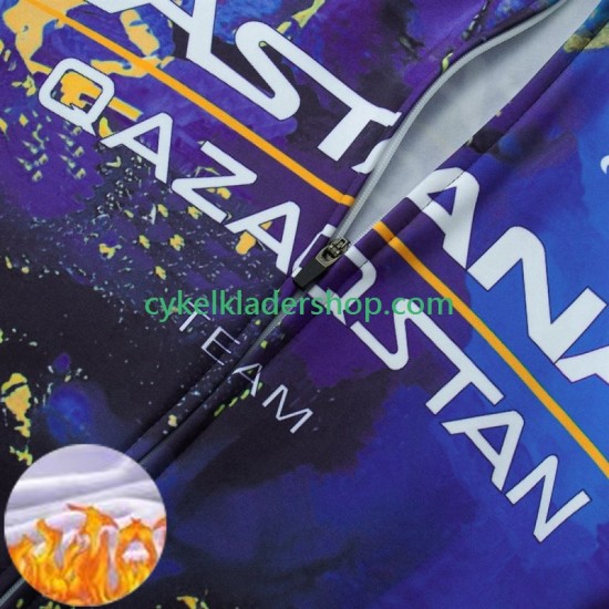 Astana Qazaqstan 2024 Män Cykeltröja Långärmad och Bib Cykeltights Vinter Thermal Fleece