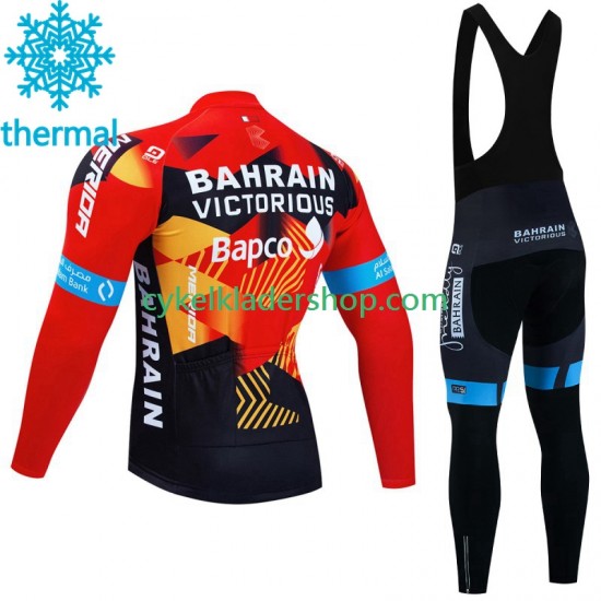 Bahrain Victorious 2023 Män Cykeltröja Långärmad och Bib Cykeltights Vinter Thermal Fleece