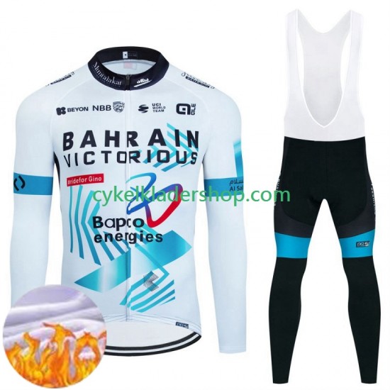 Bahrain Victorious 2024 Män Cykeltröja Långärmad och Bib Cykeltights Vinter Thermal Fleece