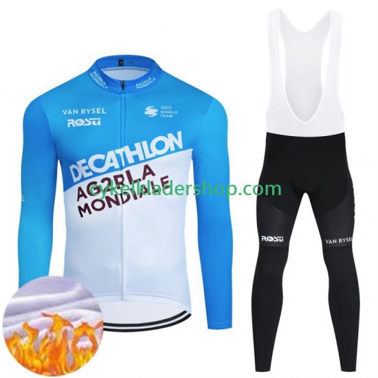 Decathlon Ag2R 2024 Män Cykeltröja Långärmad och Bib Cykeltights Vinter Thermal Fleece