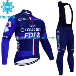 Fdj Groupama 2023 Män Cykeltröja Långärmad och Bib Cykeltights Vinter Thermal Fleece