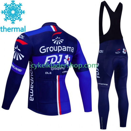 Fdj Groupama 2023 Män Cykeltröja Långärmad och Bib Cykeltights Vinter Thermal Fleece