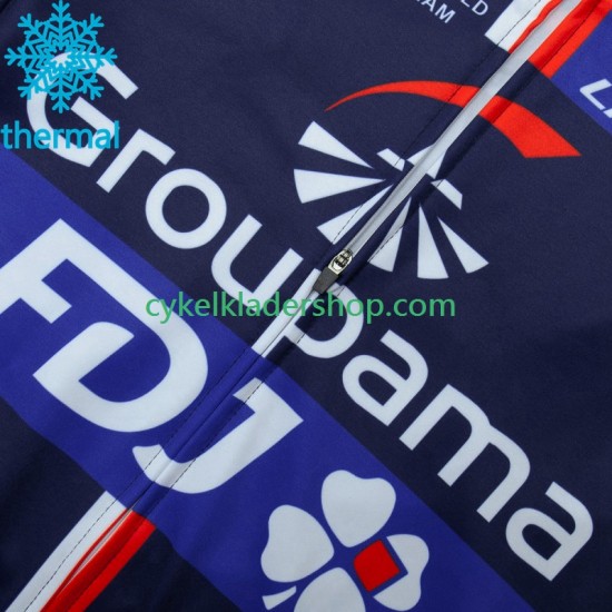 Fdj Groupama 2023 Män Cykeltröja Långärmad och Bib Cykeltights Vinter Thermal Fleece