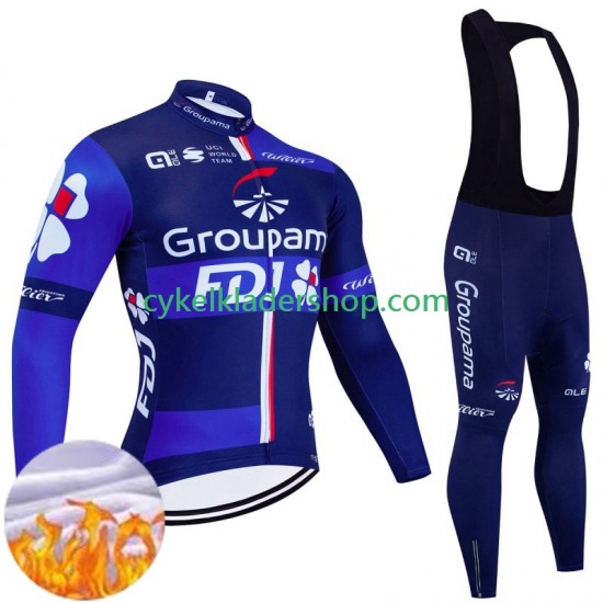 Fdj Groupama 2024 Män Cykeltröja Långärmad och Bib Cykeltights Vinter Thermal Fleece