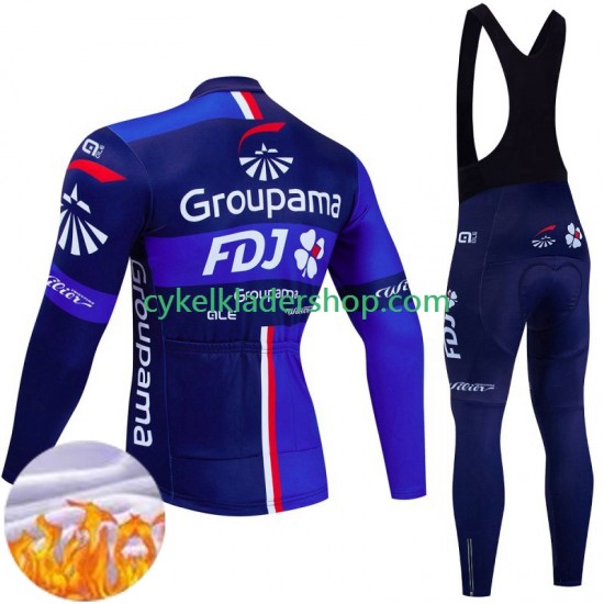Fdj Groupama 2024 Män Cykeltröja Långärmad och Bib Cykeltights Vinter Thermal Fleece