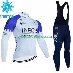 Ineos Grenadier 2023 Blanc Män Cykeltröja Långärmad och Bib Cykeltights Vinter Thermal Fleece