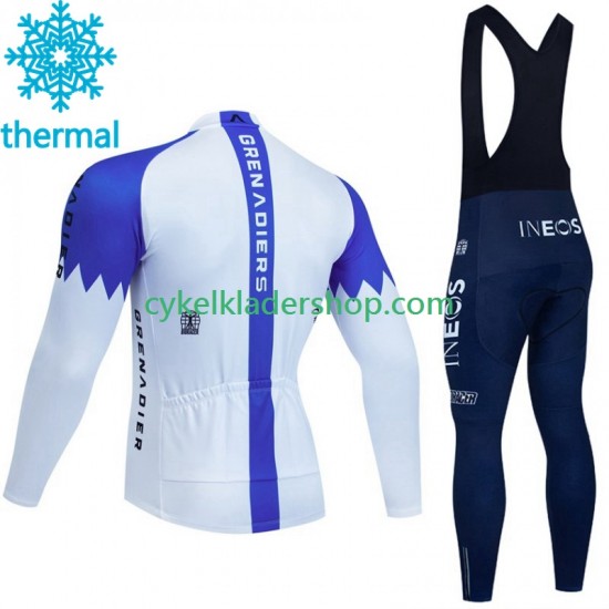 Ineos Grenadier 2023 Blanc Män Cykeltröja Långärmad och Bib Cykeltights Vinter Thermal Fleece
