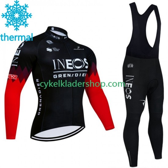Ineos Grenadier 2023 Noir Män Cykeltröja Långärmad och Bib Cykeltights Vinter Thermal Fleece