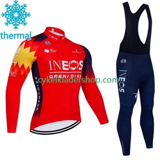 Ineos Grenadier 2023 Män Cykeltröja Långärmad och Bib Cykeltights Vinter Thermal Fleece