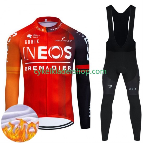 Ineos Grenadier 2024 Män Cykeltröja Långärmad och Bib Cykeltights Vinter Thermal Fleece