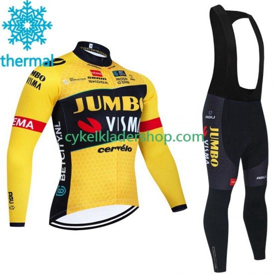 Jumbo Visma 2023 Män Cykeltröja Långärmad och Bib Cykeltights Vinter Thermal Fleece