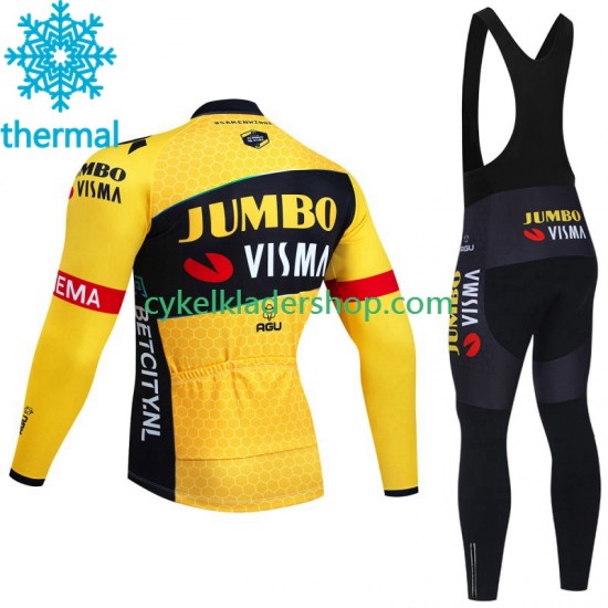 Jumbo Visma 2023 Män Cykeltröja Långärmad och Bib Cykeltights Vinter Thermal Fleece