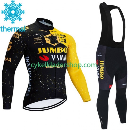 Jumbo Visma Tdf Velodrome 2023 Män Cykeltröja Långärmad och Bib Cykeltights Vinter Thermal Fleece