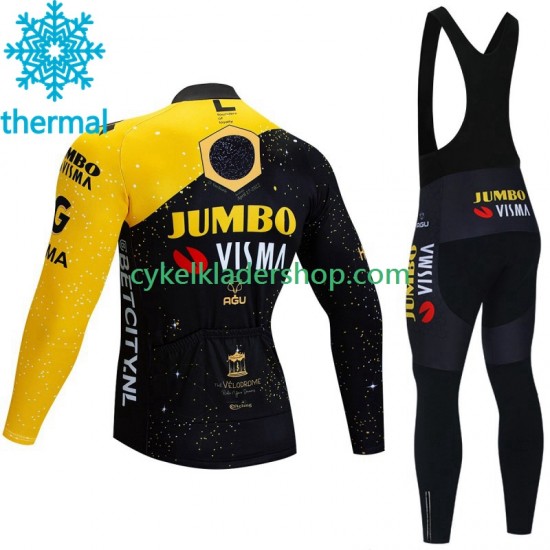 Jumbo Visma Tdf Velodrome 2023 Män Cykeltröja Långärmad och Bib Cykeltights Vinter Thermal Fleece