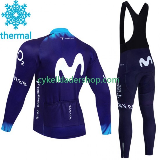 Movistar 2023 Män Cykeltröja Långärmad och Bib Cykeltights Vinter Thermal Fleece