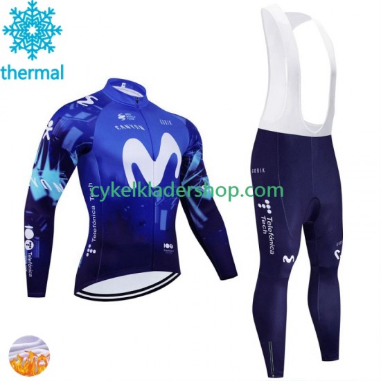 Movistar 2024 Män Cykeltröja Långärmad och Bib Cykeltights Vinter Thermal Fleece