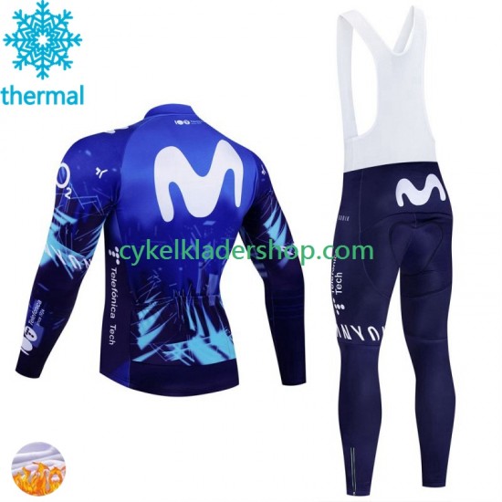 Movistar 2024 Män Cykeltröja Långärmad och Bib Cykeltights Vinter Thermal Fleece