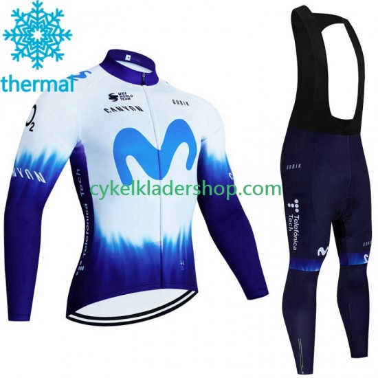 Movistar Iceberg 2023 Män Cykeltröja Långärmad och Bib Cykeltights Vinter Thermal Fleece