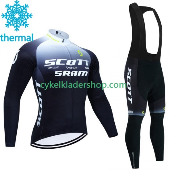 Scott Sram 2023 Män Cykeltröja Långärmad och Bib Cykeltights Vinter Thermal Fleece