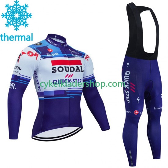 Soudal Quickstep 2023 Män Cykeltröja Långärmad och Bib Cykeltights Vinter Thermal Fleece