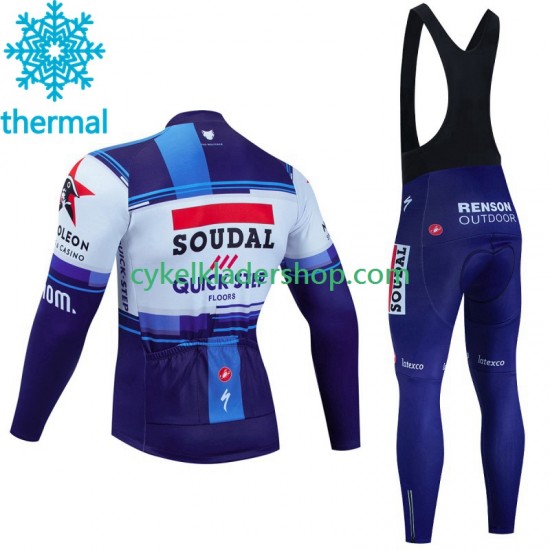 Soudal Quickstep 2023 Män Cykeltröja Långärmad och Bib Cykeltights Vinter Thermal Fleece