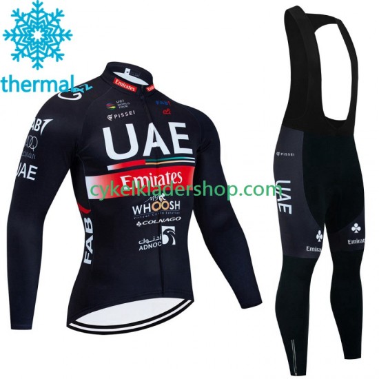 Uae Emirates 2023 Män Cykeltröja Långärmad och Bib Cykeltights Vinter Thermal Fleece N001