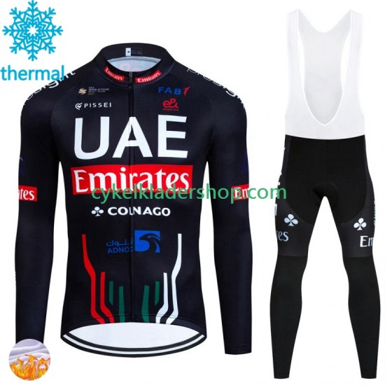 Uae Emirates 2024 Män Cykeltröja Långärmad och Bib Cykeltights Vinter Thermal Fleece N001