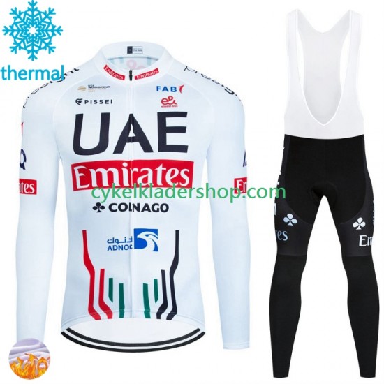 Uae Emirates 2024 Män Cykeltröja Långärmad och Bib Cykeltights Vinter Thermal Fleece