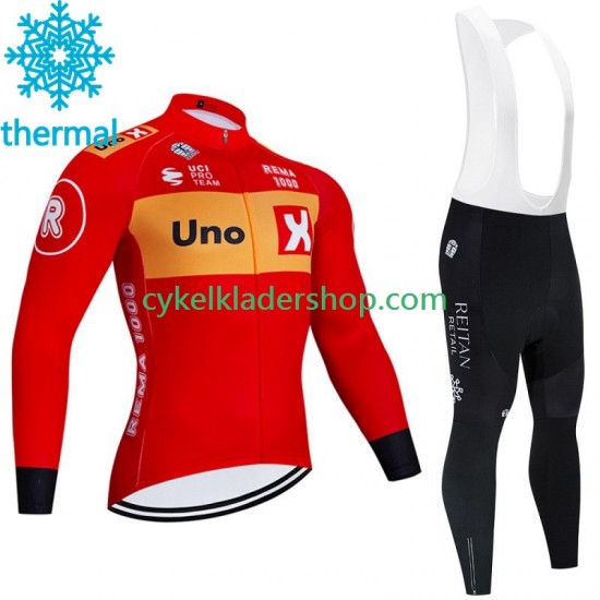 Uno X 2023 Män Cykeltröja Långärmad och Bib Cykeltights Vinter Thermal Fleece