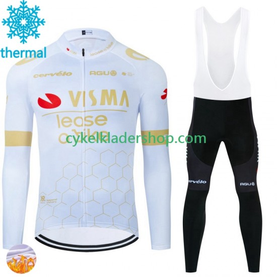 Visma Lease A Bike 2024 Män Cykeltröja Långärmad och Bib Cykeltights Vinter Thermal Fleece N002