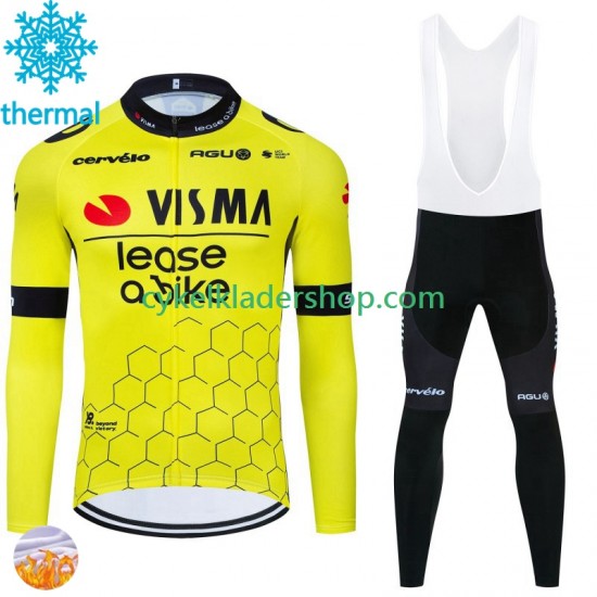 Visma Lease A Bike 2024 Män Cykeltröja Långärmad och Bib Cykeltights Vinter Thermal Fleece
