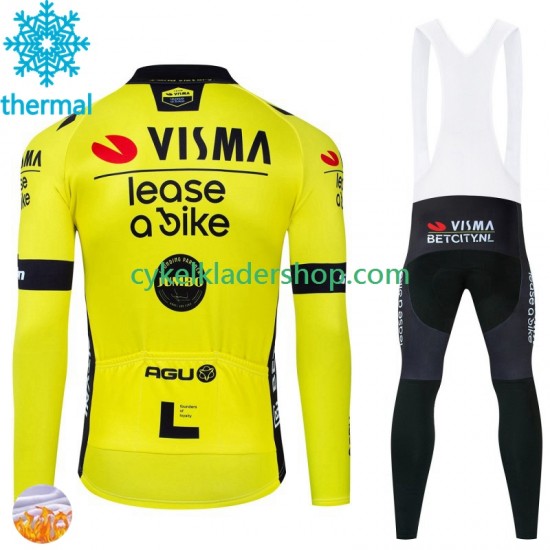 Visma Lease A Bike 2024 Män Cykeltröja Långärmad och Bib Cykeltights Vinter Thermal Fleece