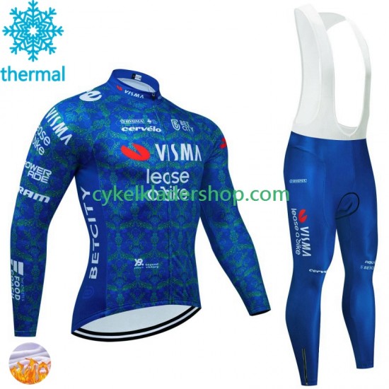 Visma Lease A Bike Tdf 2024 Blanc Män Cykeltröja Långärmad och Bib Cykeltights Vinter Thermal Fleece