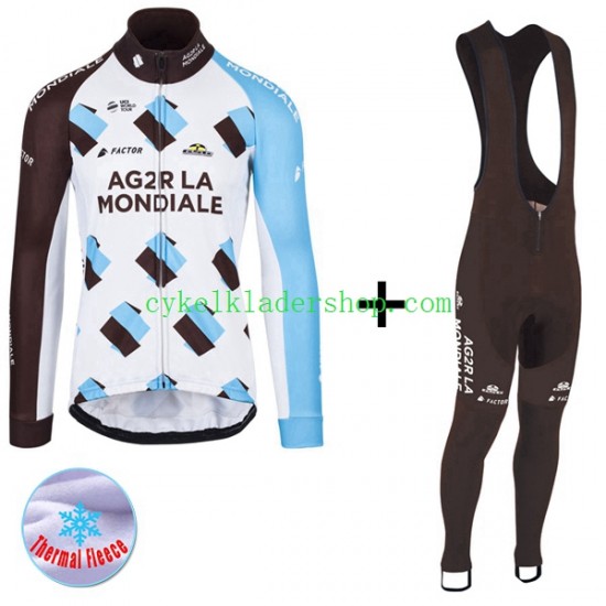 2017 AG2R La Mondiale Män Cykeltröja Långärmad och Bib Cykeltights Vinter Thermal Fleece N001