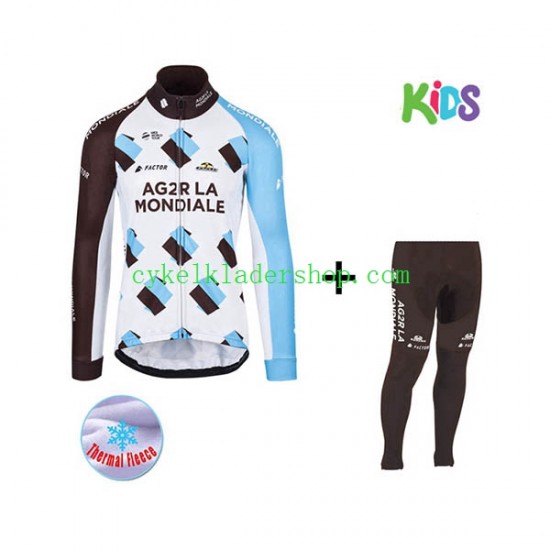 2017 AG2R La Mondiale Barn Cykeltröja Långärmad och Cykeltights Vinter Thermal Fleece N001