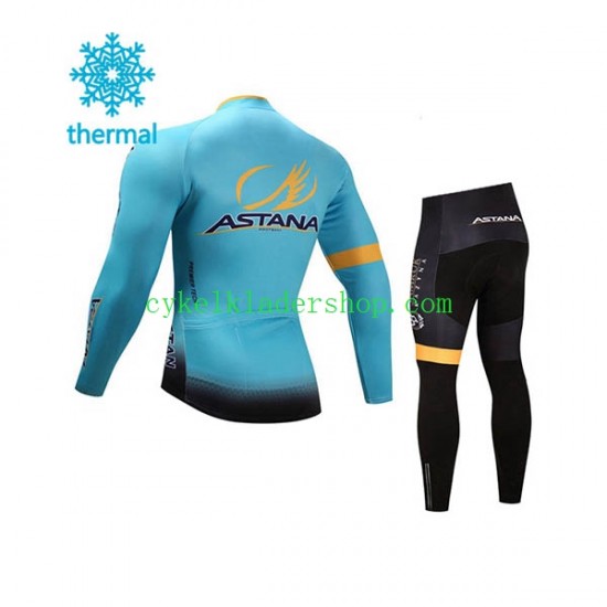 2017 Astana Pro Team Barn Cykeltröja Långärmad och Cykeltights Vinter Thermal Fleece N001