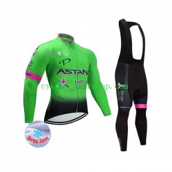2017 Astana Pro Team Män Cykeltröja Långärmad och Bib Cykeltights Vinter Thermal Fleece N002