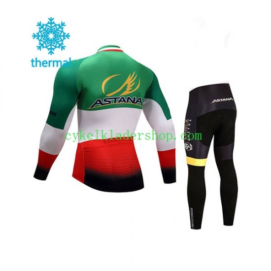 2017 Astana Pro Team Barn Cykeltröja Långärmad och Cykeltights Vinter Thermal Fleece N004