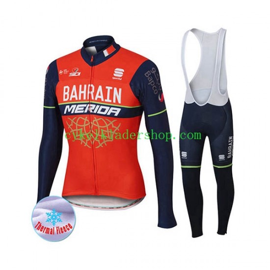 2017 Bahrain Merida Män Cykeltröja Långärmad och Bib Cykeltights Vinter Thermal Fleece N001