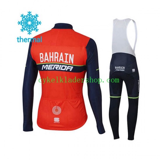 2017 Bahrain Merida Män Cykeltröja Långärmad och Bib Cykeltights Vinter Thermal Fleece N001