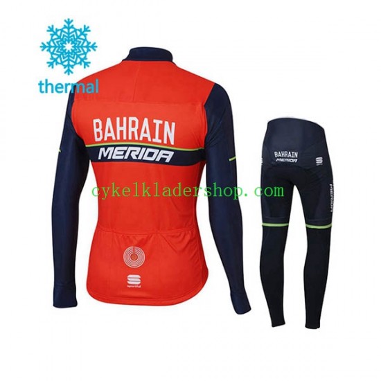 2017 Bahrain Merida Barn Cykeltröja Långärmad och Cykeltights Vinter Thermal Fleece N001